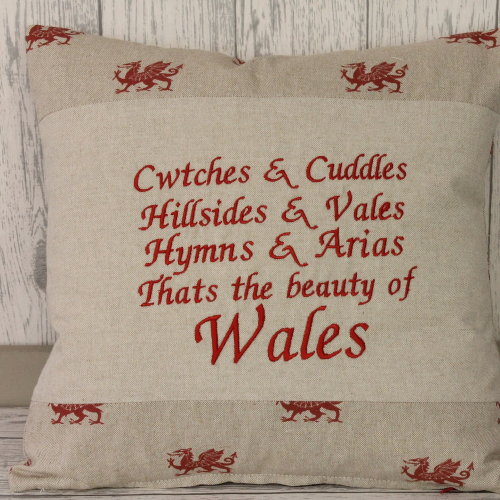 Cwtches and cuddles welsh quotes Welsh dragon panel 16" cushion Crefftus